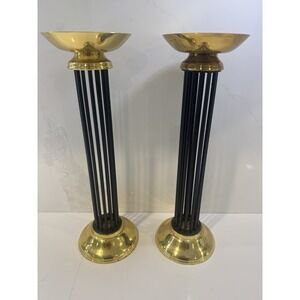 Vintage Gatco Solid Brass Candleholders Black And Gold 16in India